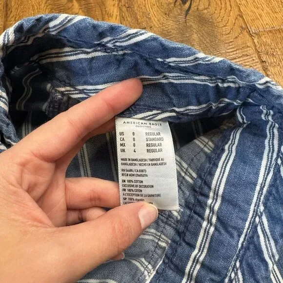 American Eagle Chambray Hi Rise Wide Leg Striped Pant Tie Waist Womens Size 0 - Picture 7 of 7